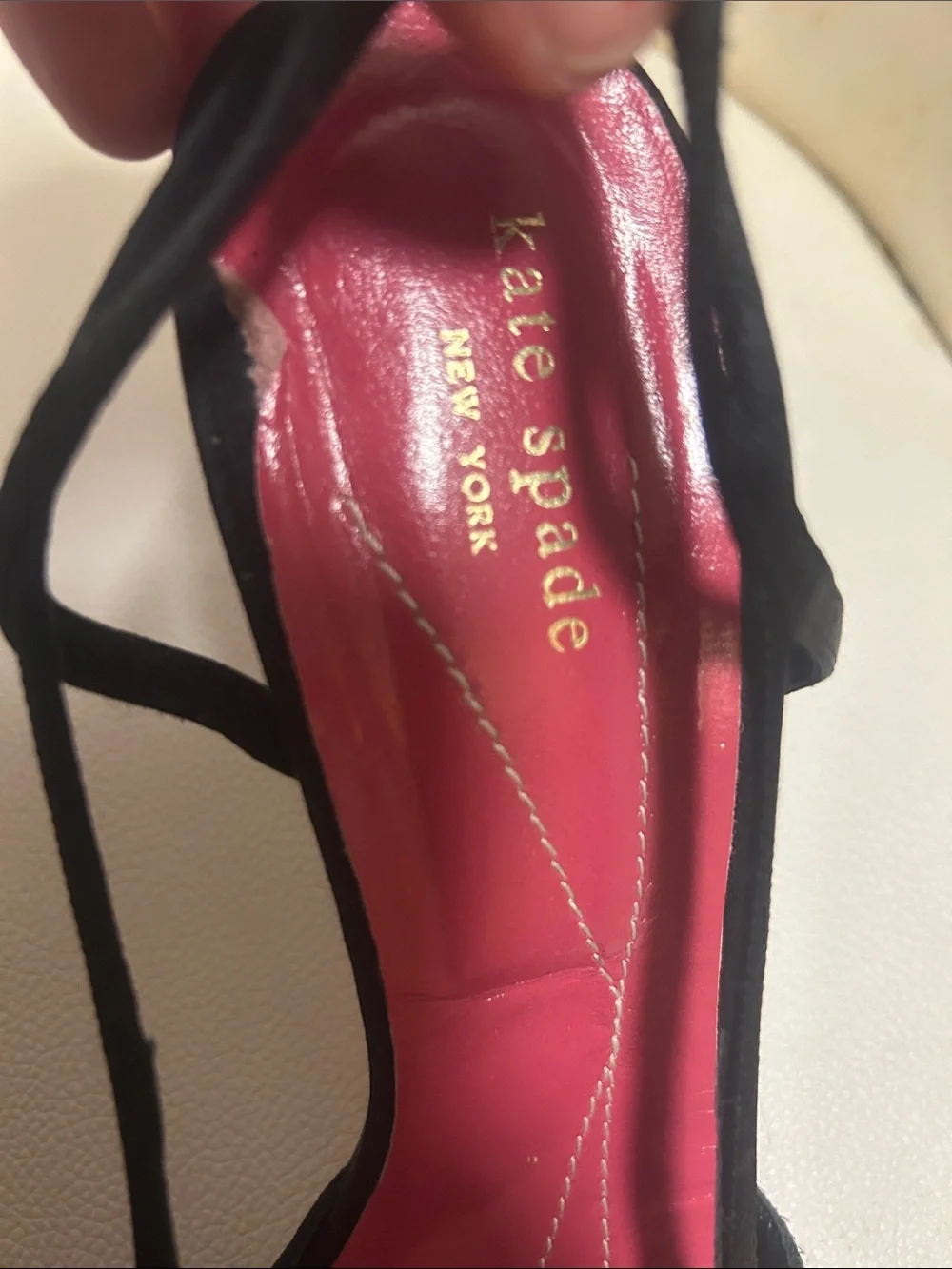 kate spade Black Satin Slingback Heels with Pink Insole